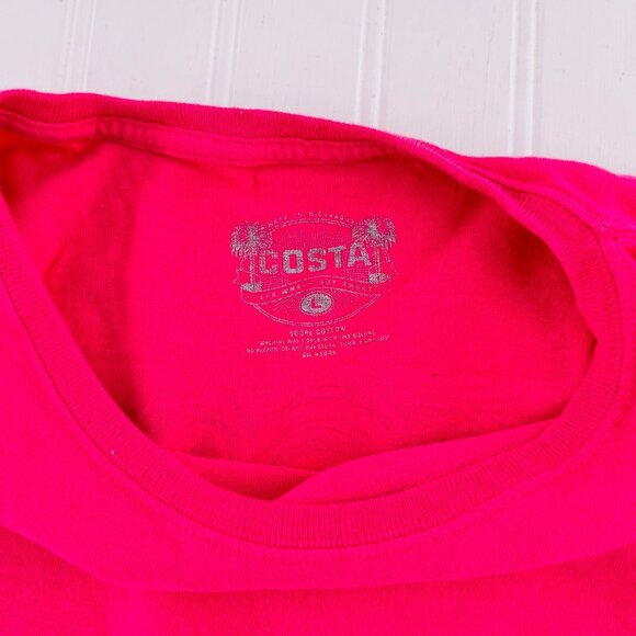 Costa Pink T-Shirt With Swirly Fish Design And Blue Logo Women's size Large - Picture 3 of 4